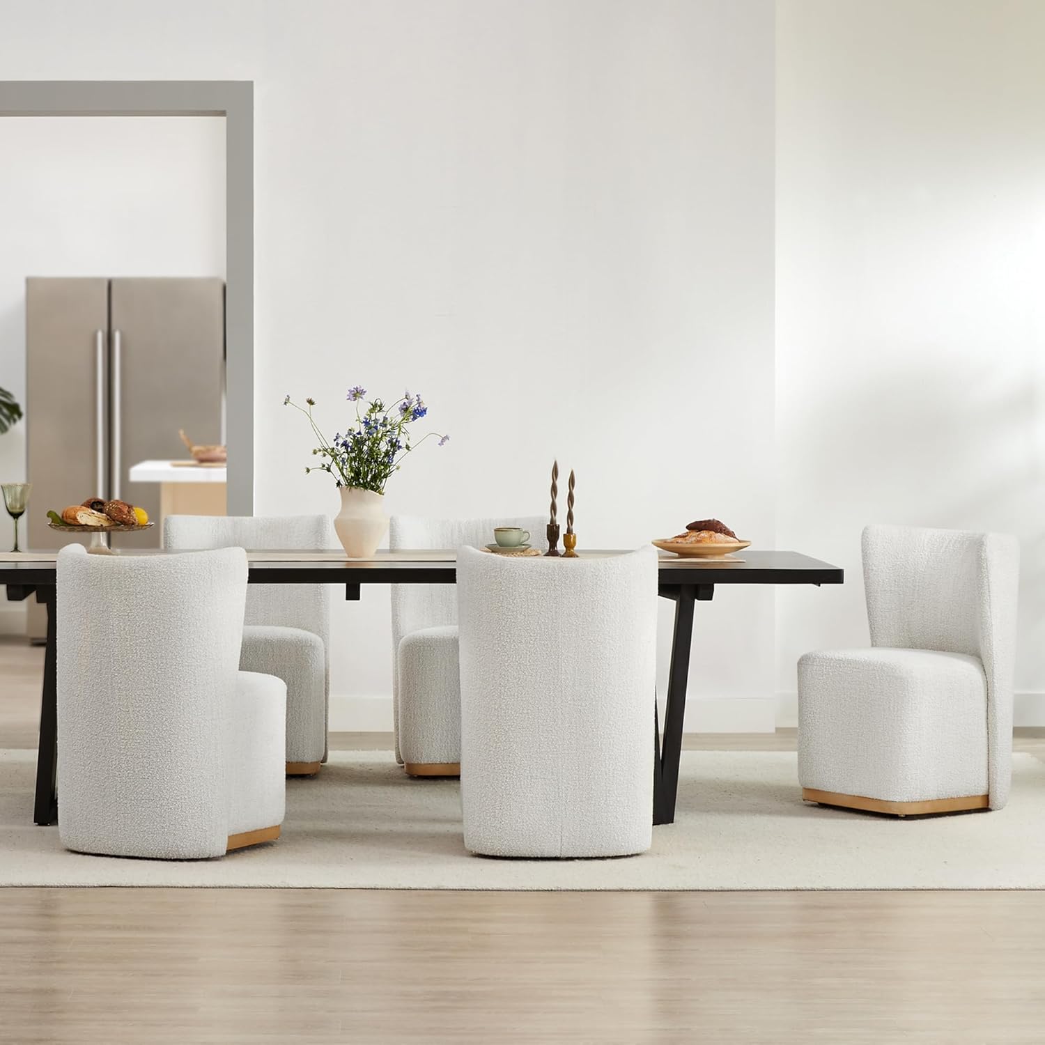 Upholstered Rolling Dining Chair on Casters Set