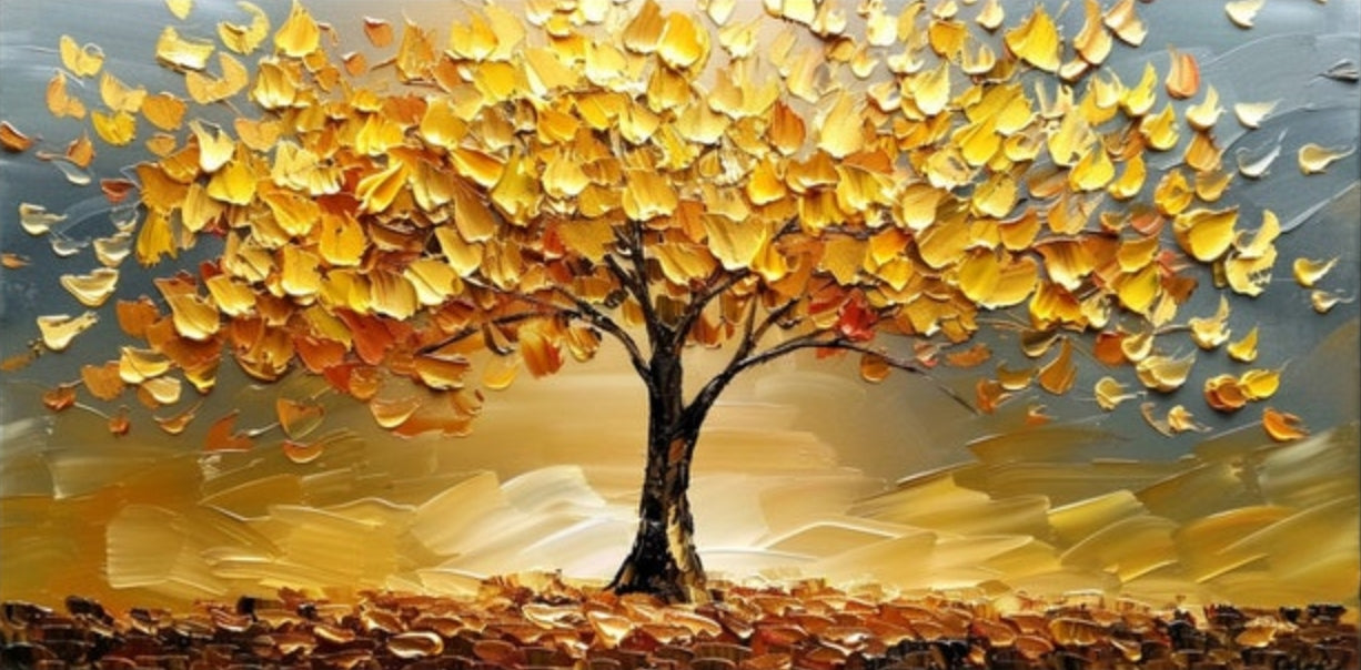 Abstract Golden Tree Prints Oil