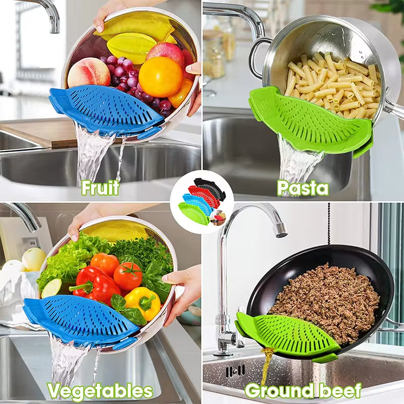 Kitchen Silicone Drainer Pasta Noodle Pot Colander