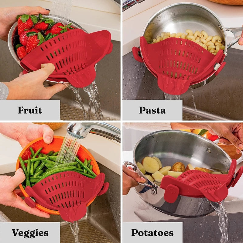 Kitchen Strainer Clip Pan Silicone Drain Rack