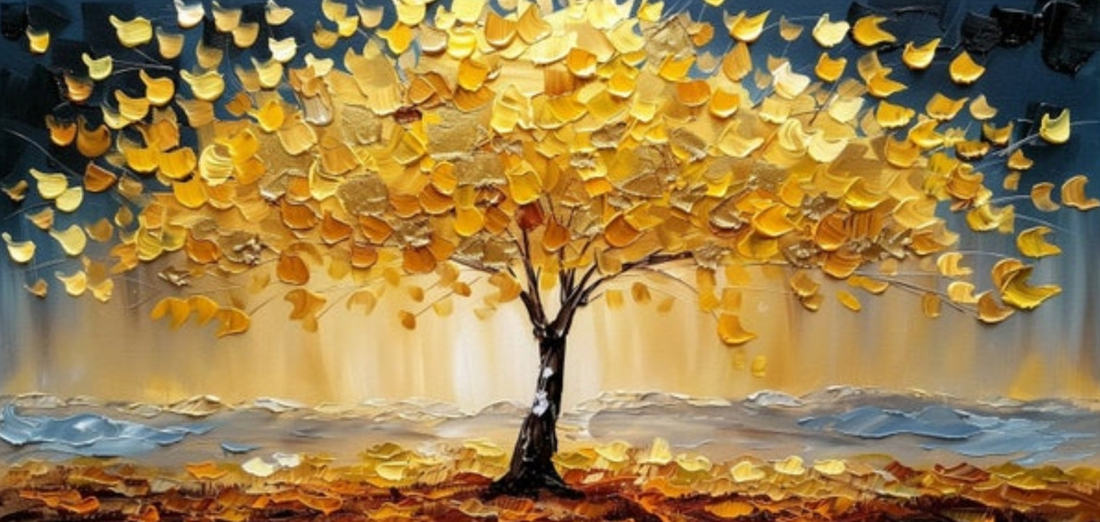 Abstract Golden Tree Prints Oil