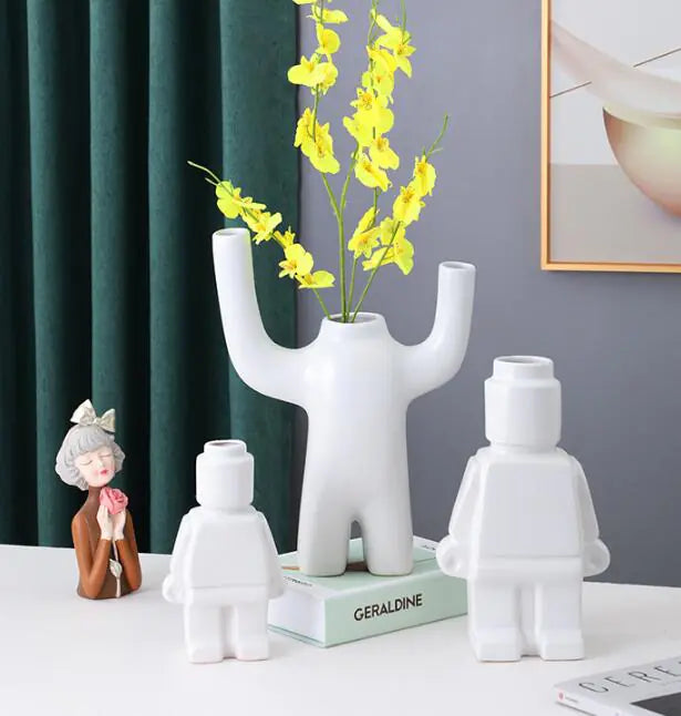 Creative Ceramic Robot Vase Modern Decor